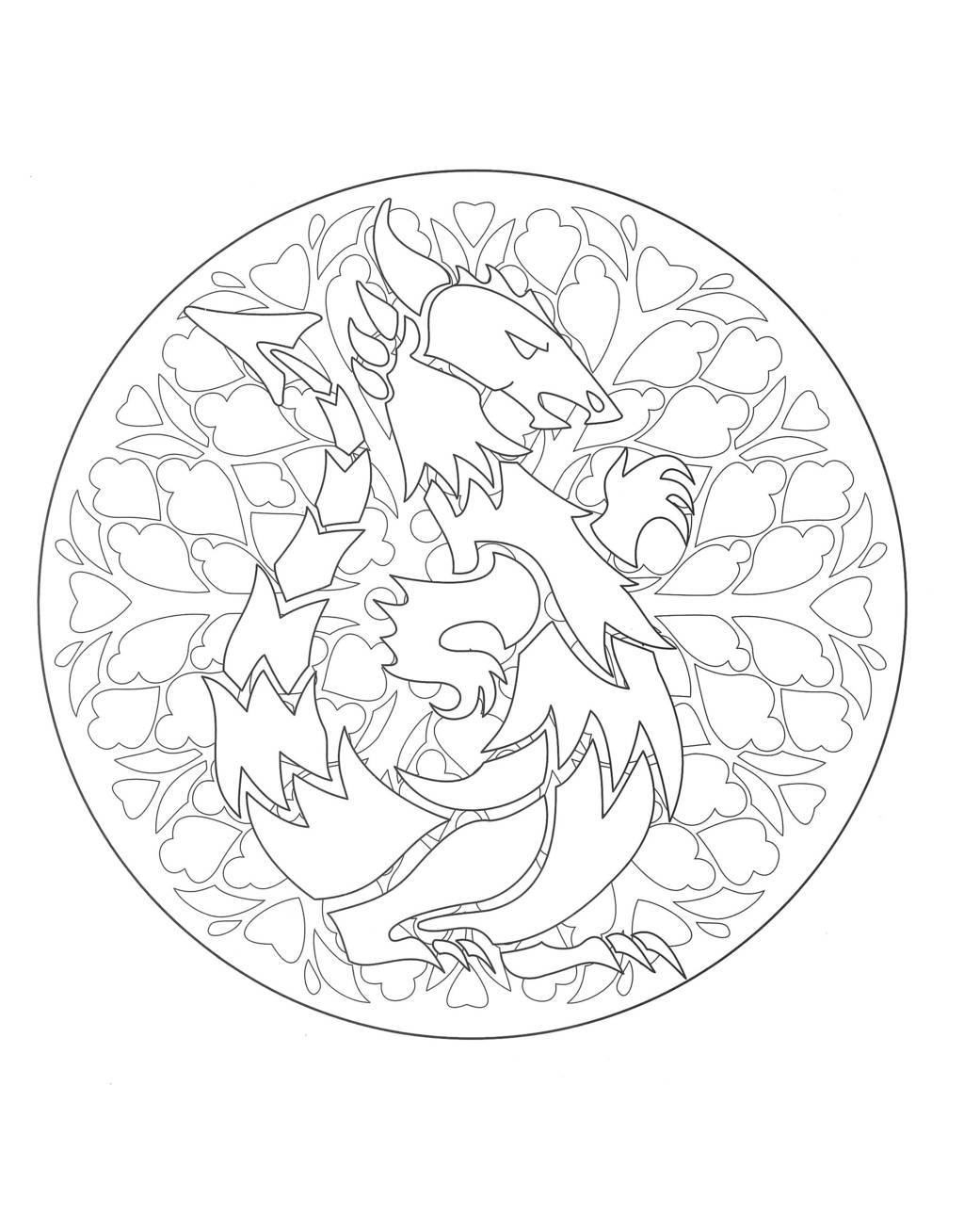 Coloriage Mandala wyverne avec ornements circulaires - Mandala à imprimer